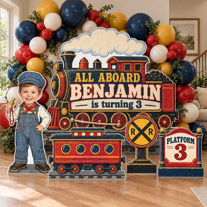 Vintage Red Steam Train Station Set