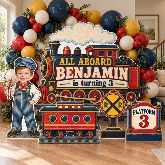 Vintage Red Steam Train Station Set