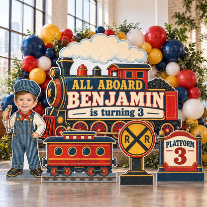 Vintage Red Steam Train Station Set