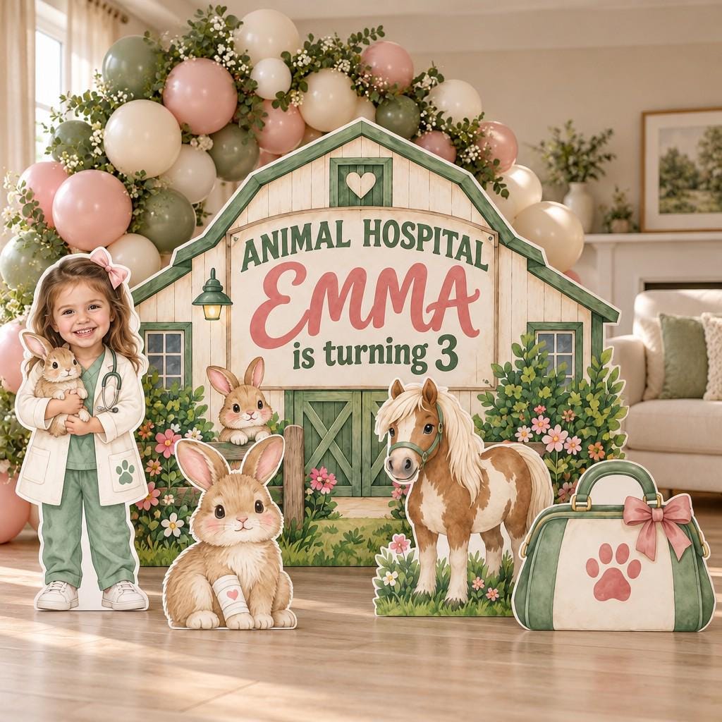 Green Barn Animal Hospital Vet Backdrop Set
