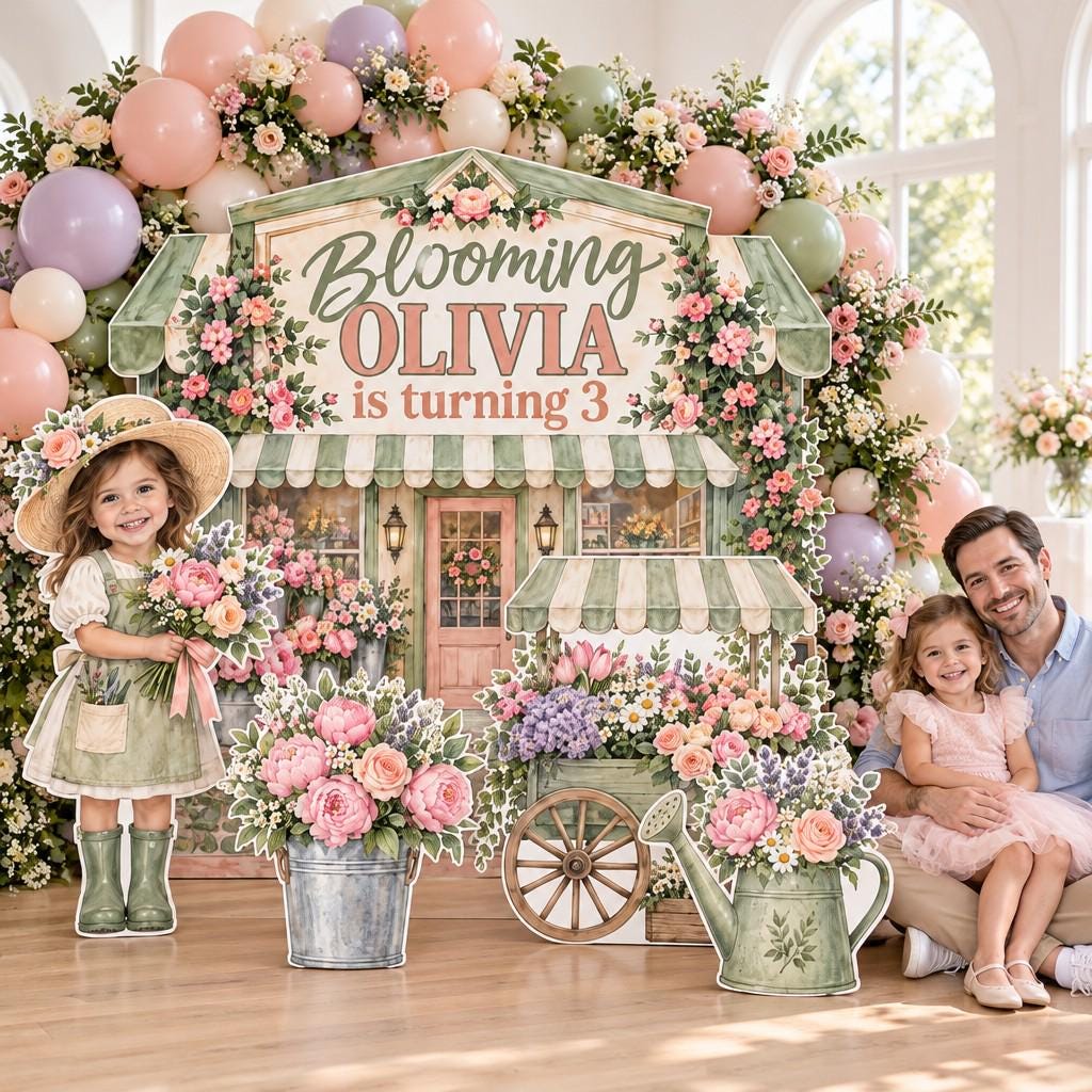 Sage Green Flower Shop Birthday Backdrop Set