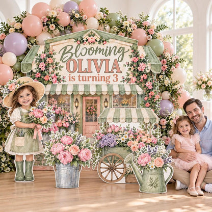Sage Green Flower Shop Birthday Backdrop Set