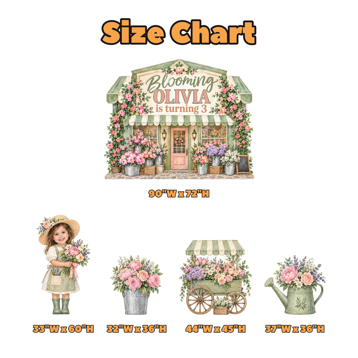 Sage Green Flower Shop Birthday Backdrop Set