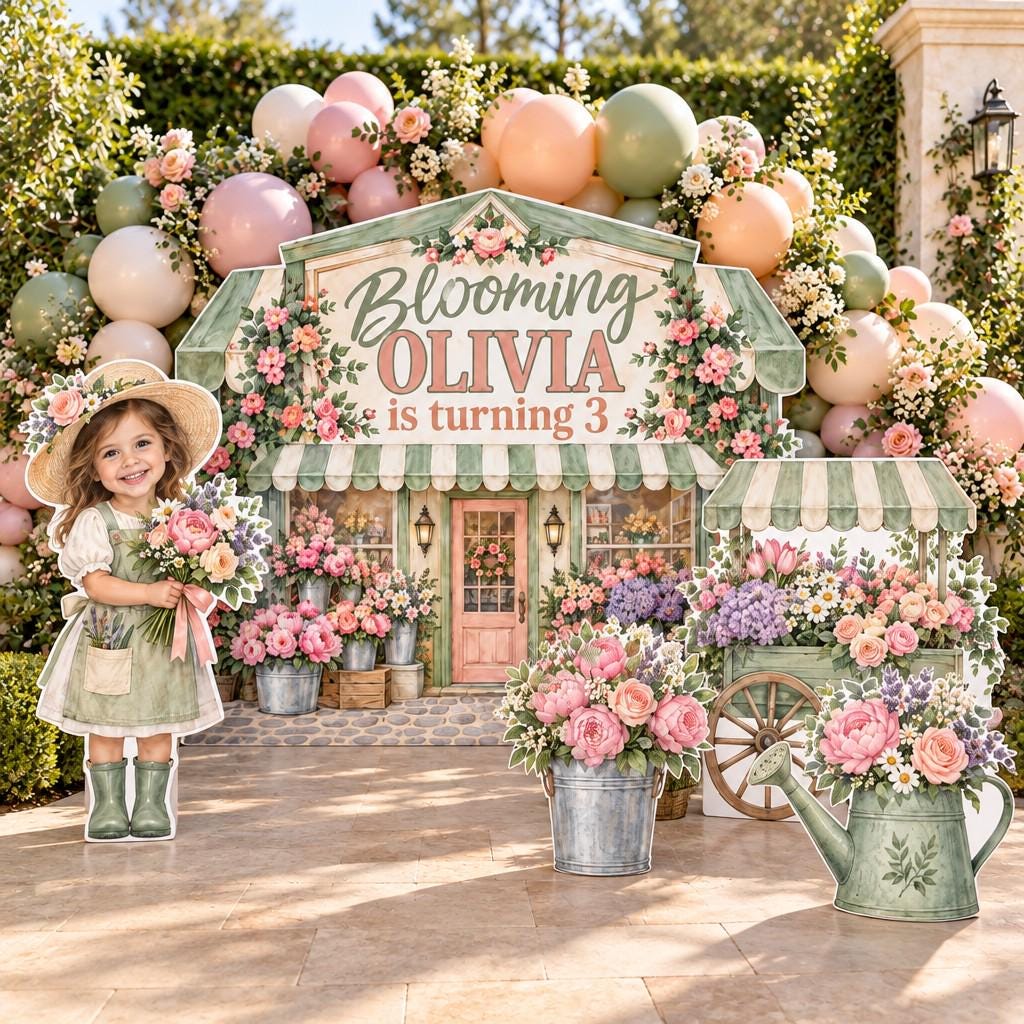 Sage Green Flower Shop Birthday Backdrop Set