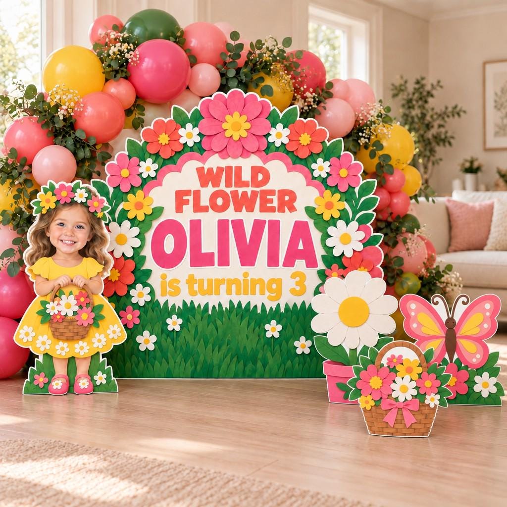 Sage Green Flower Shop Birthday Backdrop Set