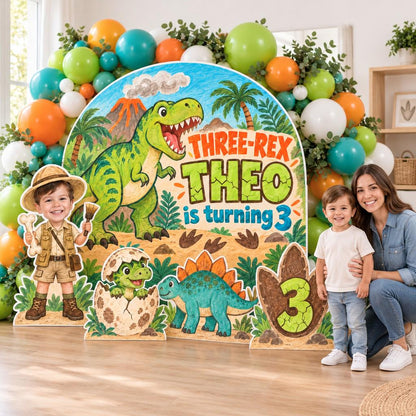 Three-Rex Dino Dig Birthday Backdrop Set