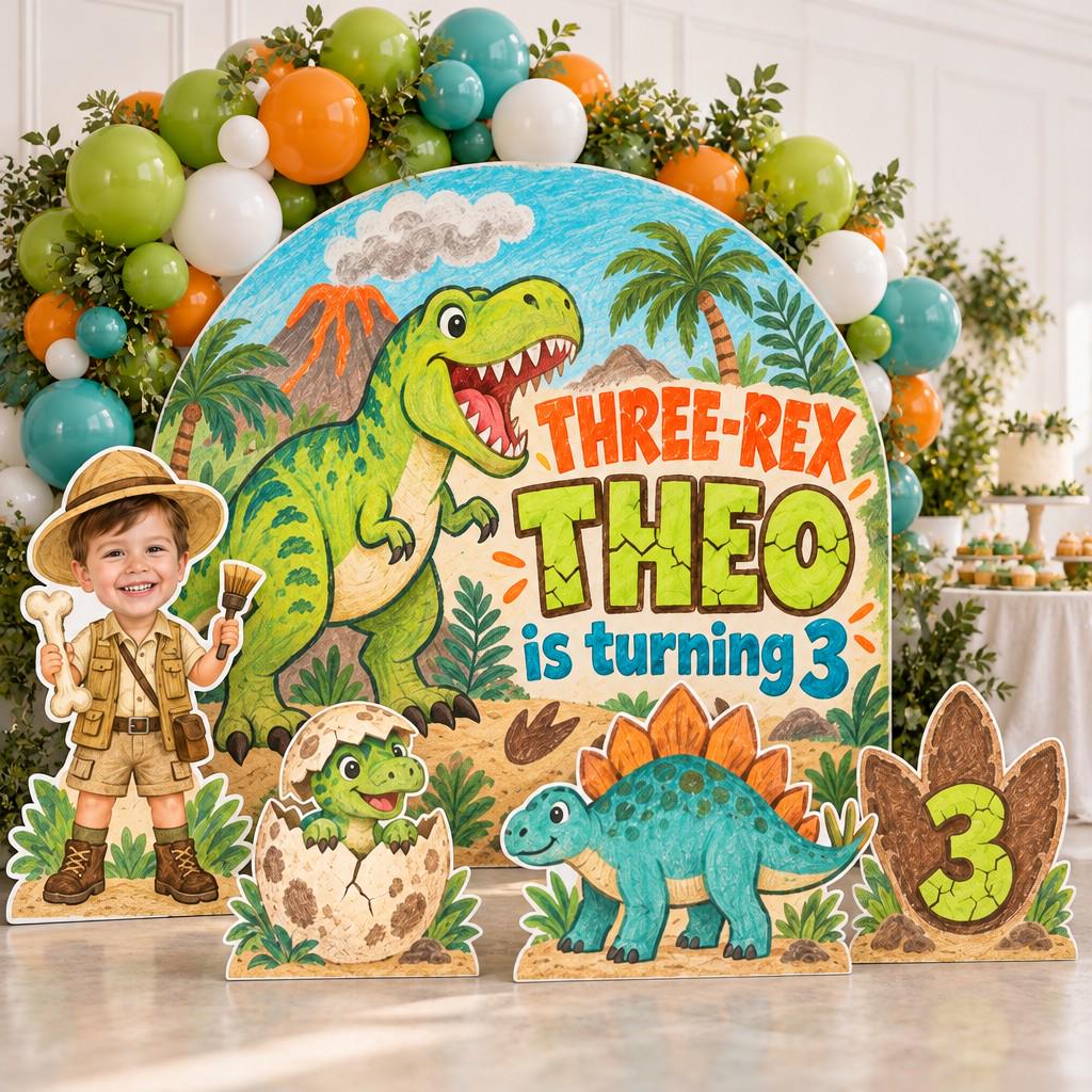 Three-Rex Dino Dig Birthday Backdrop Set