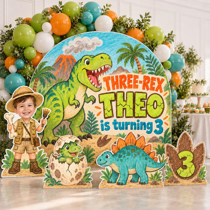 Three-Rex Dino Dig Birthday Backdrop Set