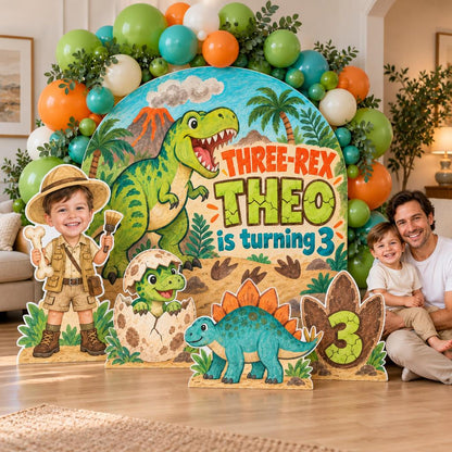 Three-Rex Dino Dig Birthday Backdrop Set