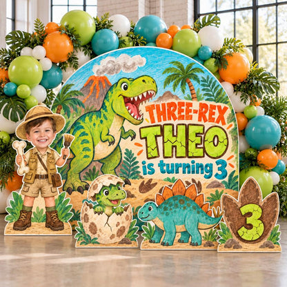Three-Rex Dino Dig Birthday Backdrop Set