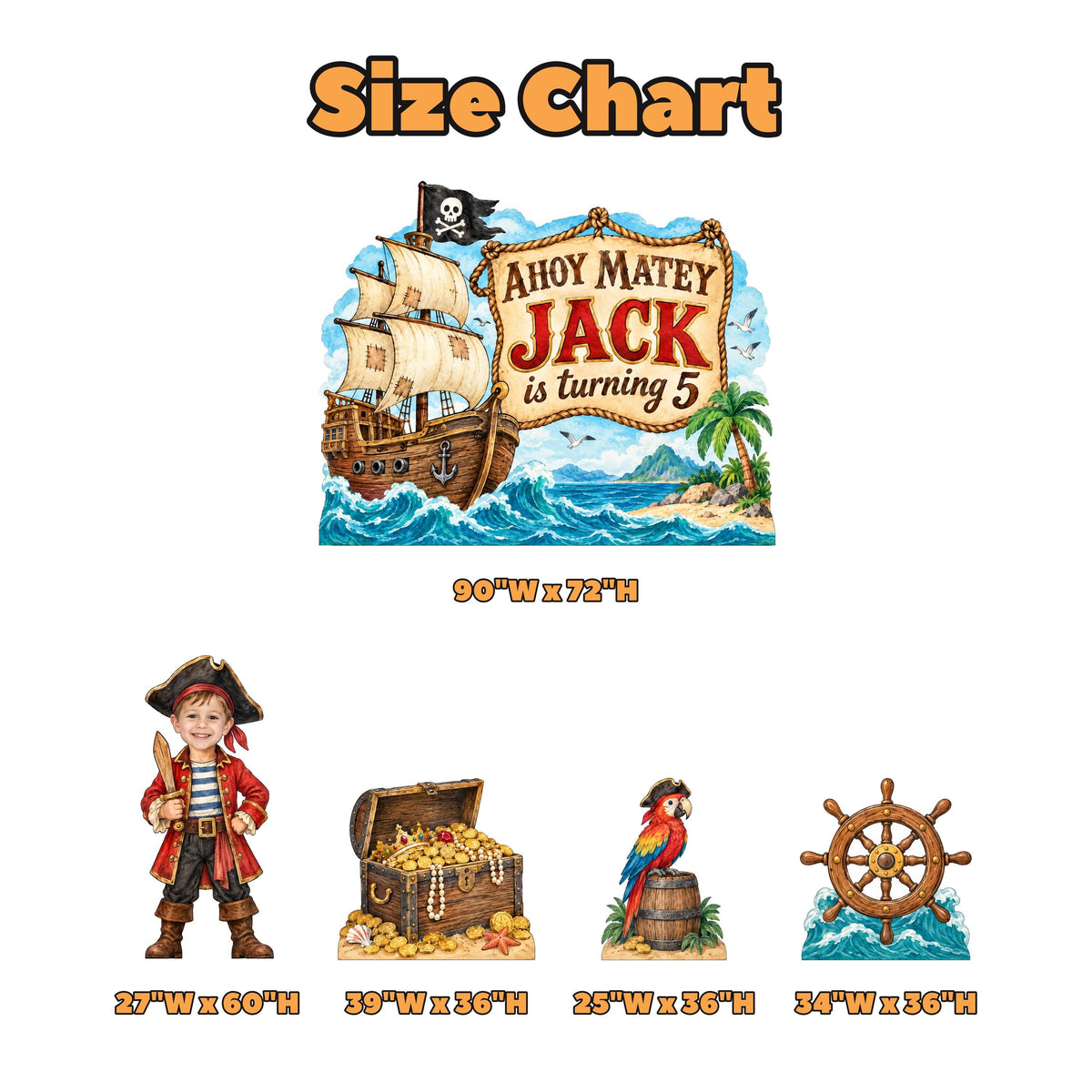 Watercolor Pirate Ship Birthday Backdrop Set