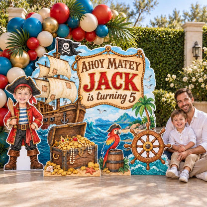 Watercolor Pirate Ship Birthday Backdrop Set
