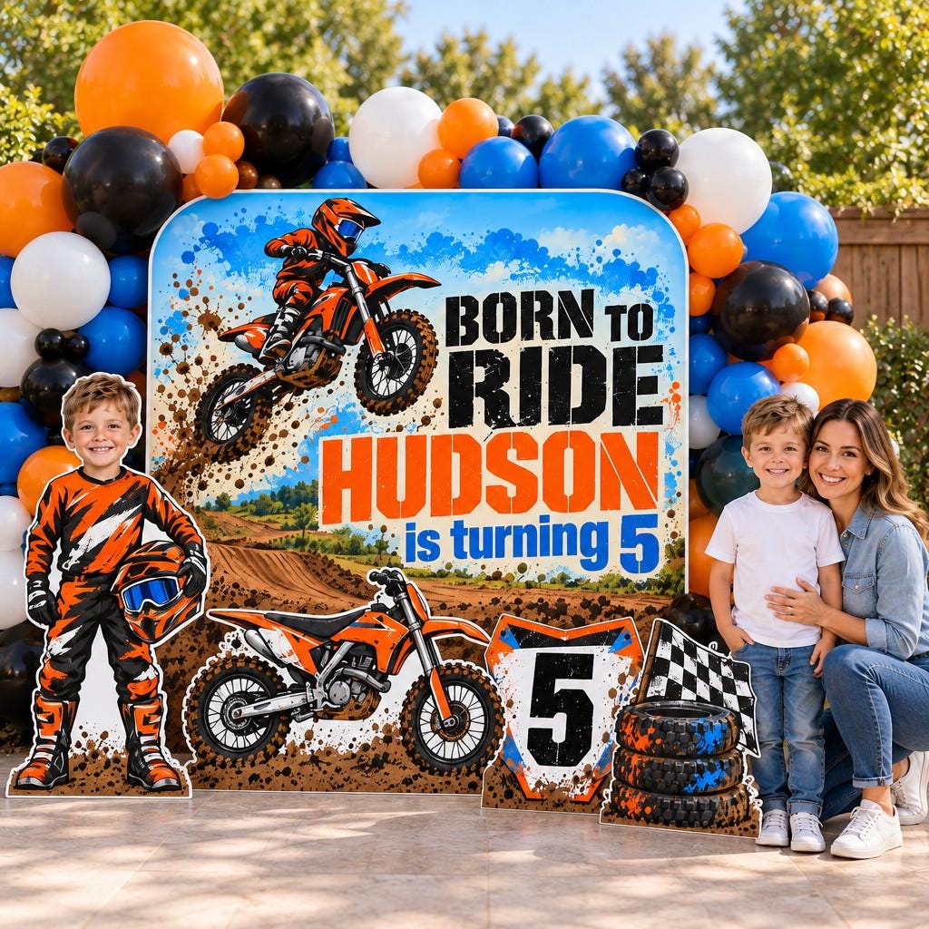 Orange Born to Ride Dirt Bike Backdrop Set