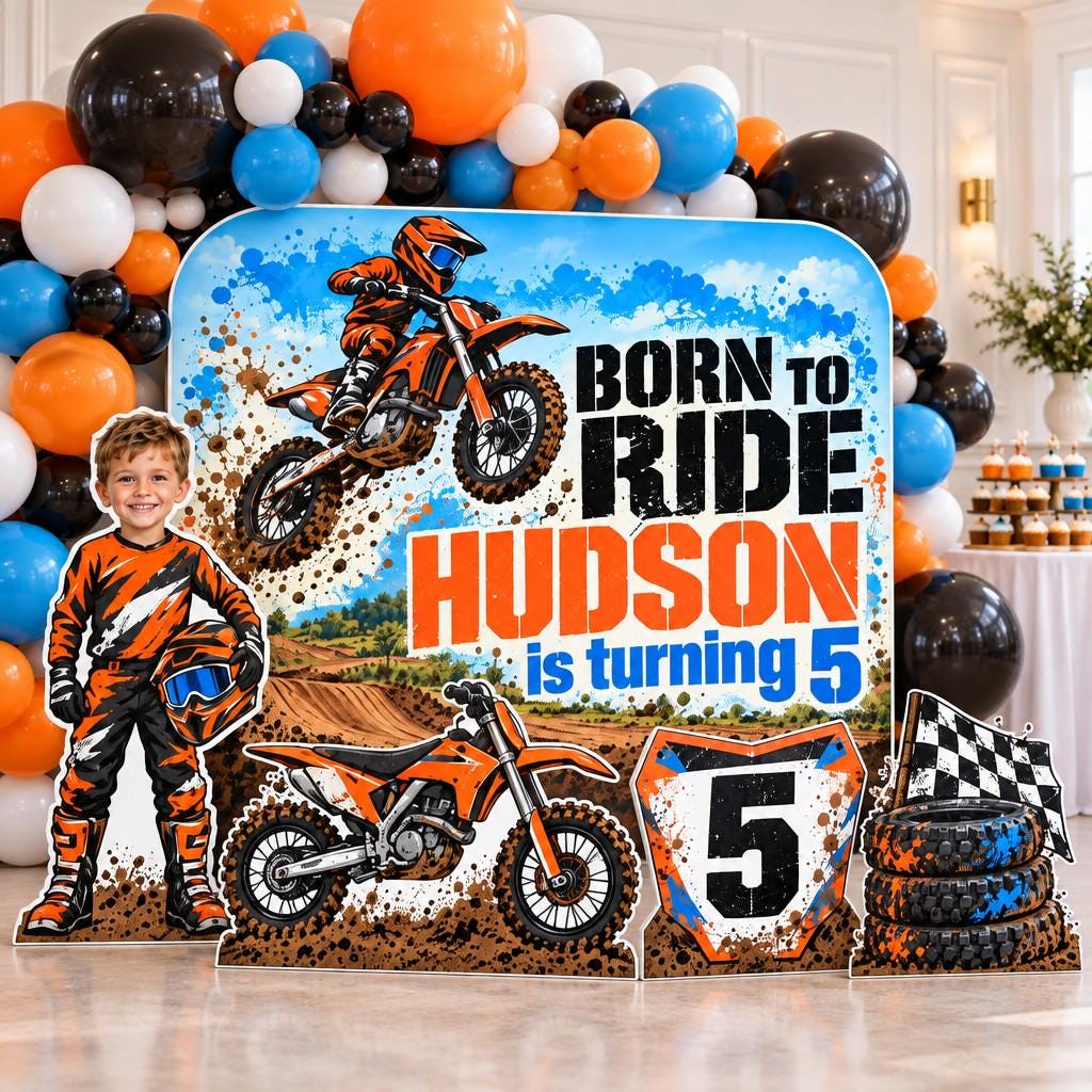 Orange Born to Ride Dirt Bike Backdrop Set