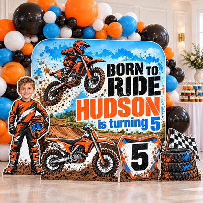 Orange Born to Ride Dirt Bike Backdrop Set