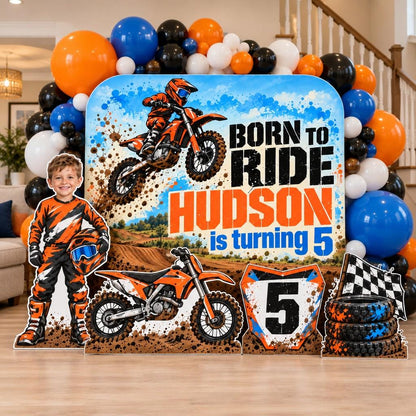 Orange Born to Ride Dirt Bike Backdrop Set