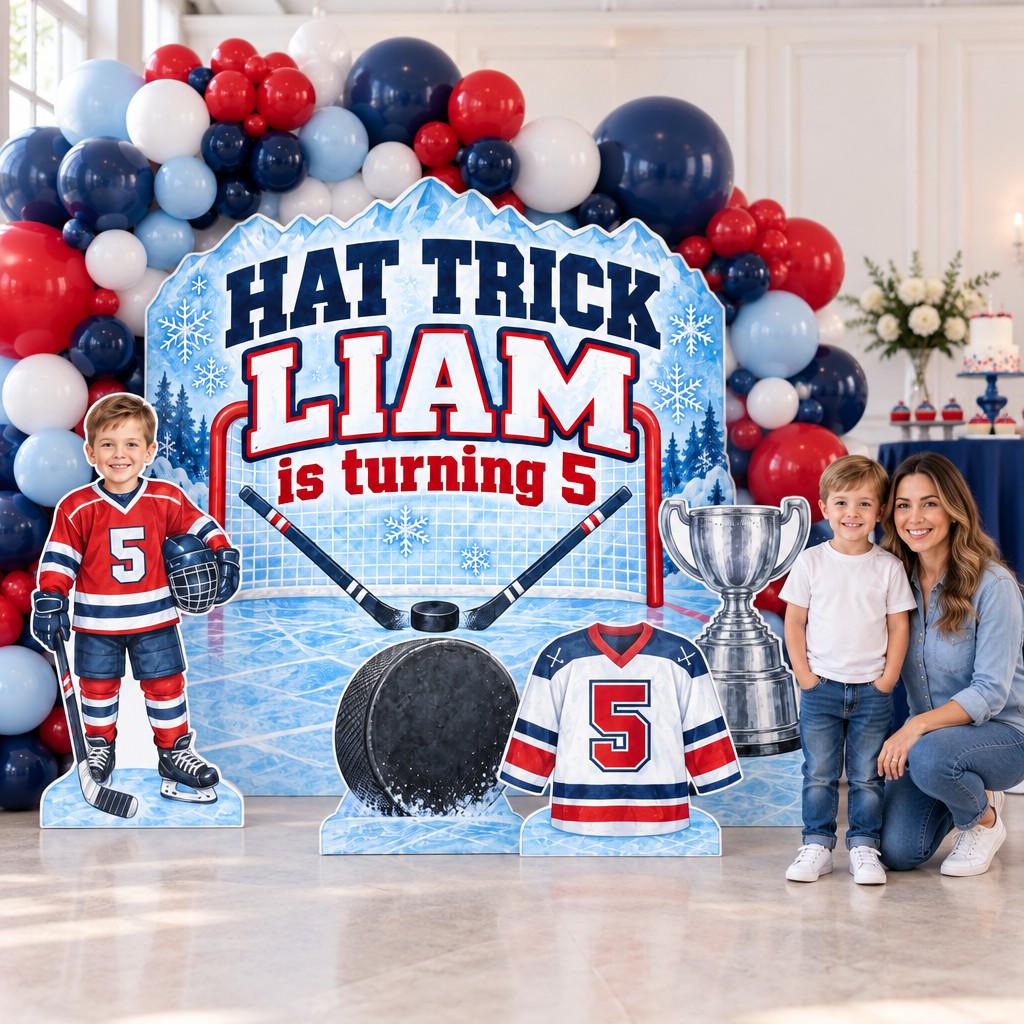 Icy Blue Hat Trick Hockey Backdrop Set
