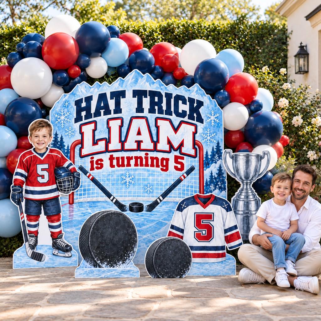 Icy Blue Hat Trick Hockey Backdrop Set