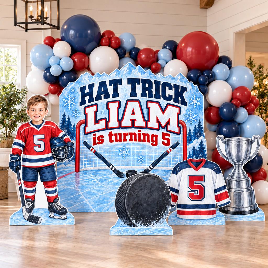 Icy Blue Hat Trick Hockey Backdrop Set