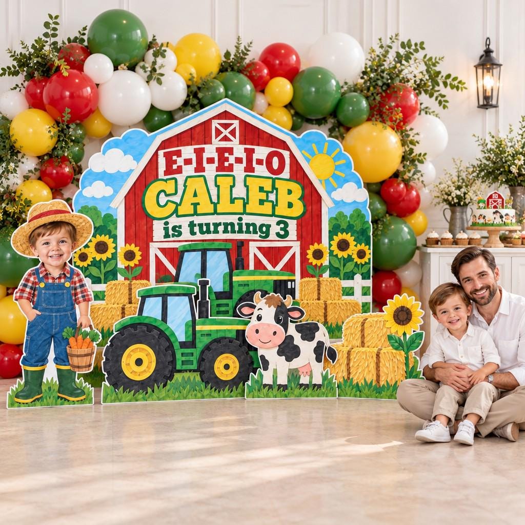 Red Barn Tractor Farm Birthday Backdrop Set