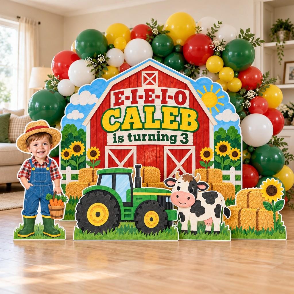 Red Barn Tractor Farm Birthday Backdrop Set