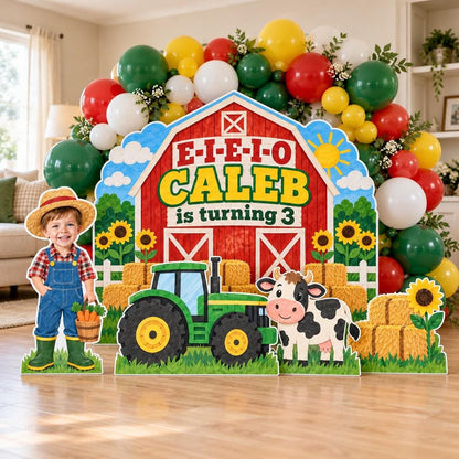 Red Barn Tractor Farm Birthday Backdrop Set