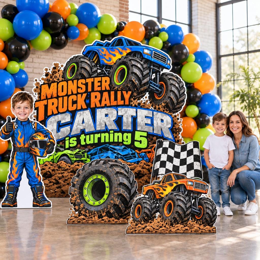 Flame Monster Truck Rally Backdrop Set