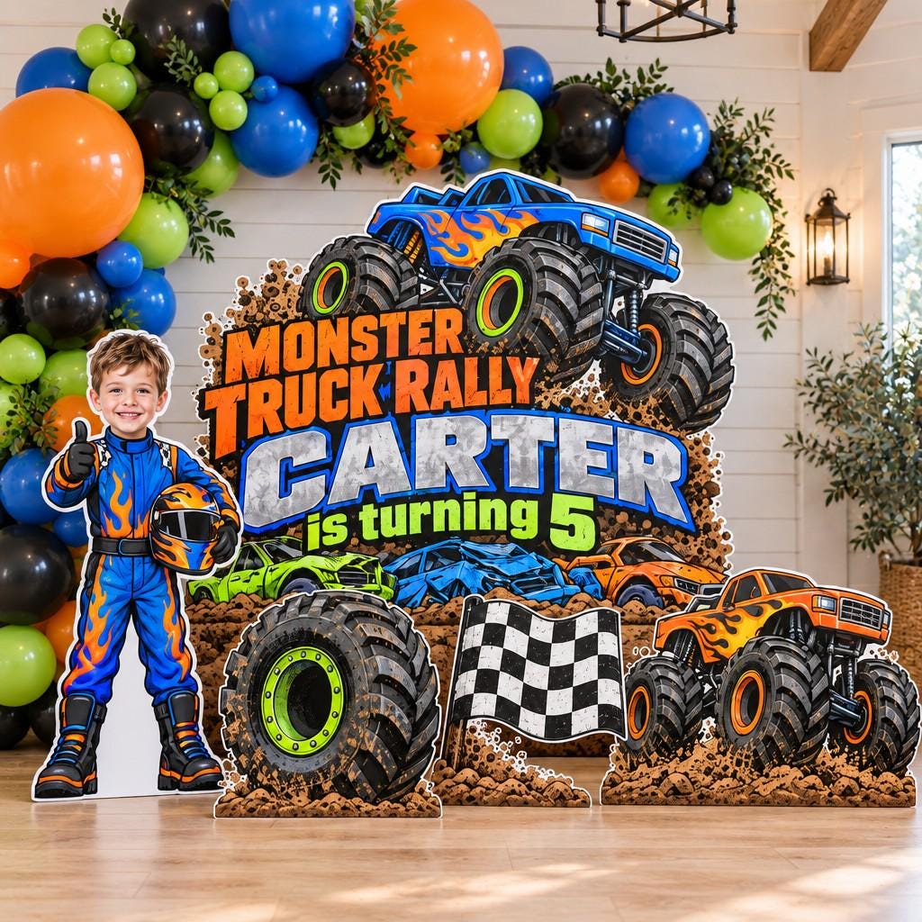 Flame Monster Truck Rally Backdrop Set