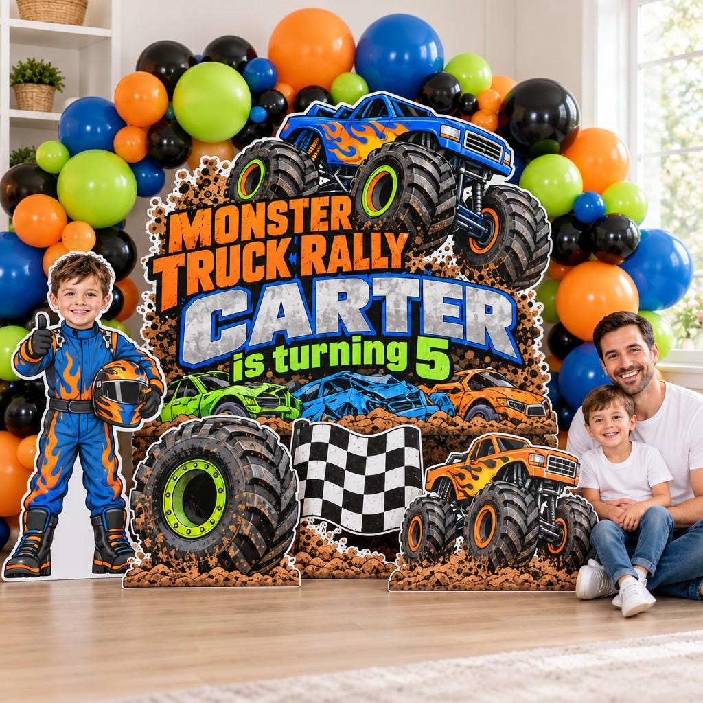 Flame Monster Truck Rally Backdrop Set