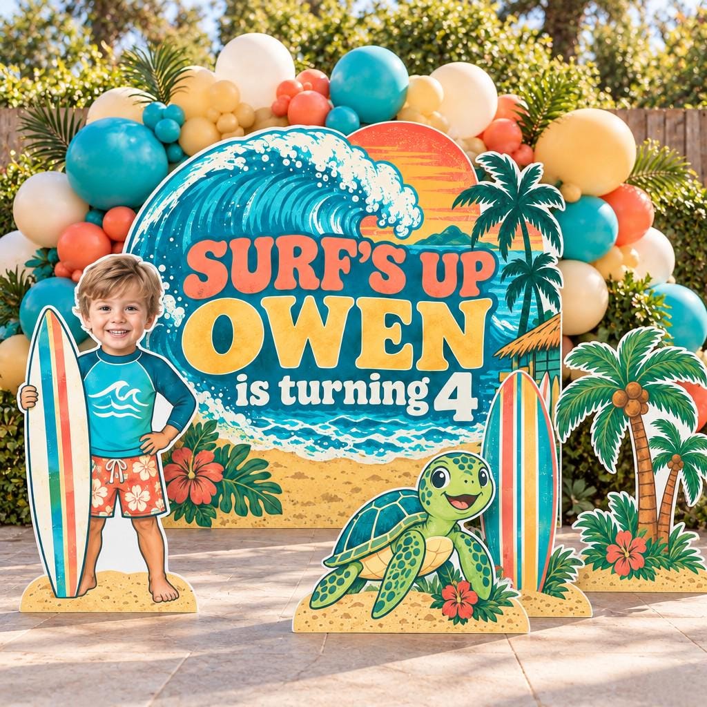 Retro Wave Surf's Up Birthday Backdrop Set