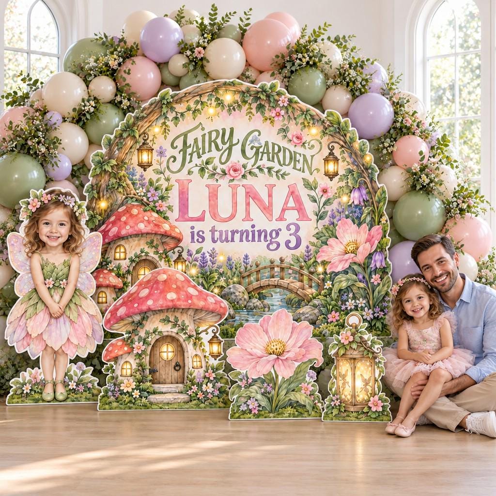 Mushroom House Fairy Garden Backdrop Set