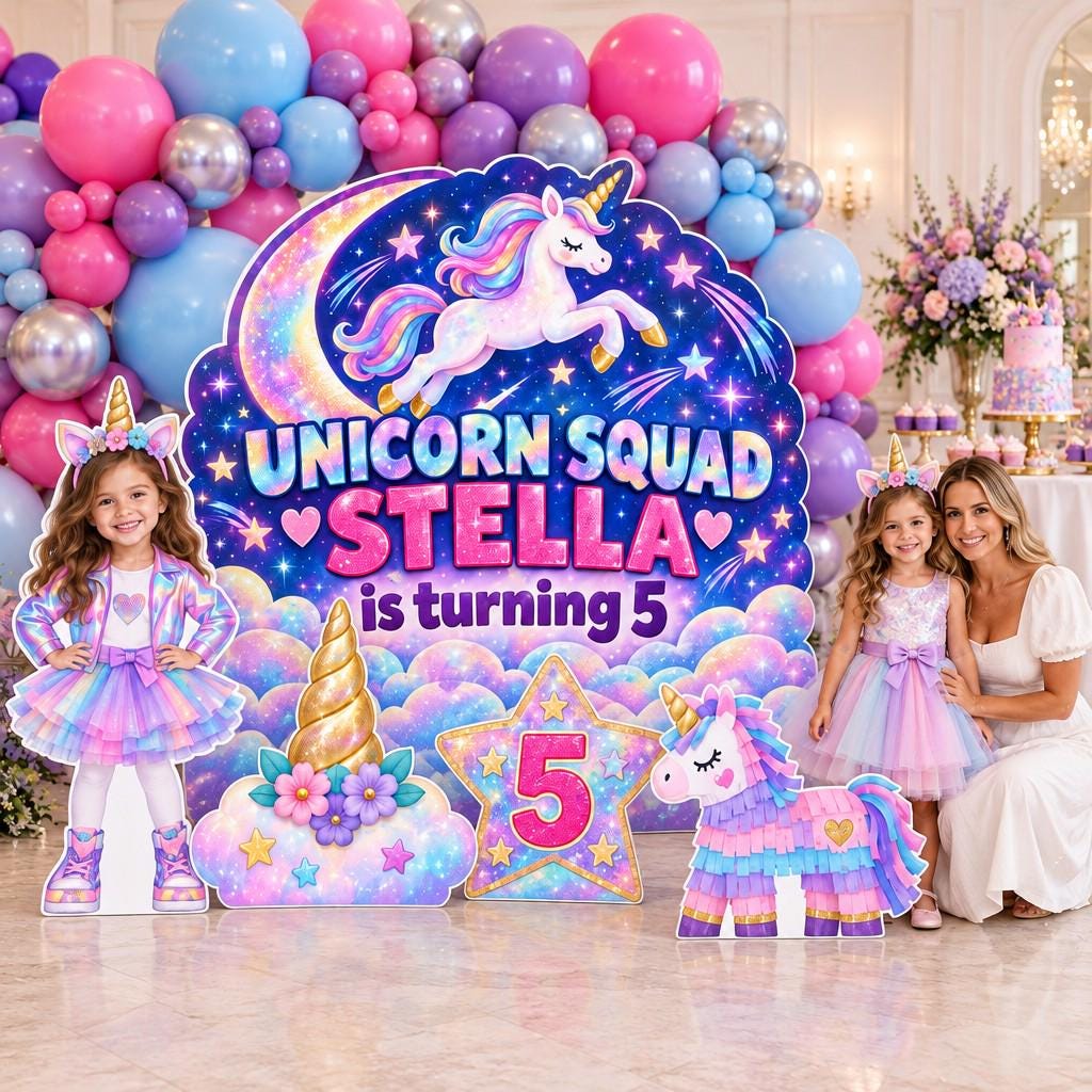Pastel Rainbow Cloud Unicorn Photo Wall Set