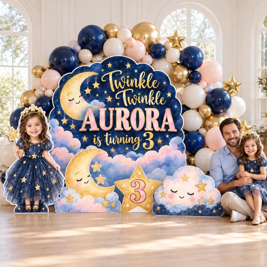 Navy Twinkle Star Moon Backdrop Set