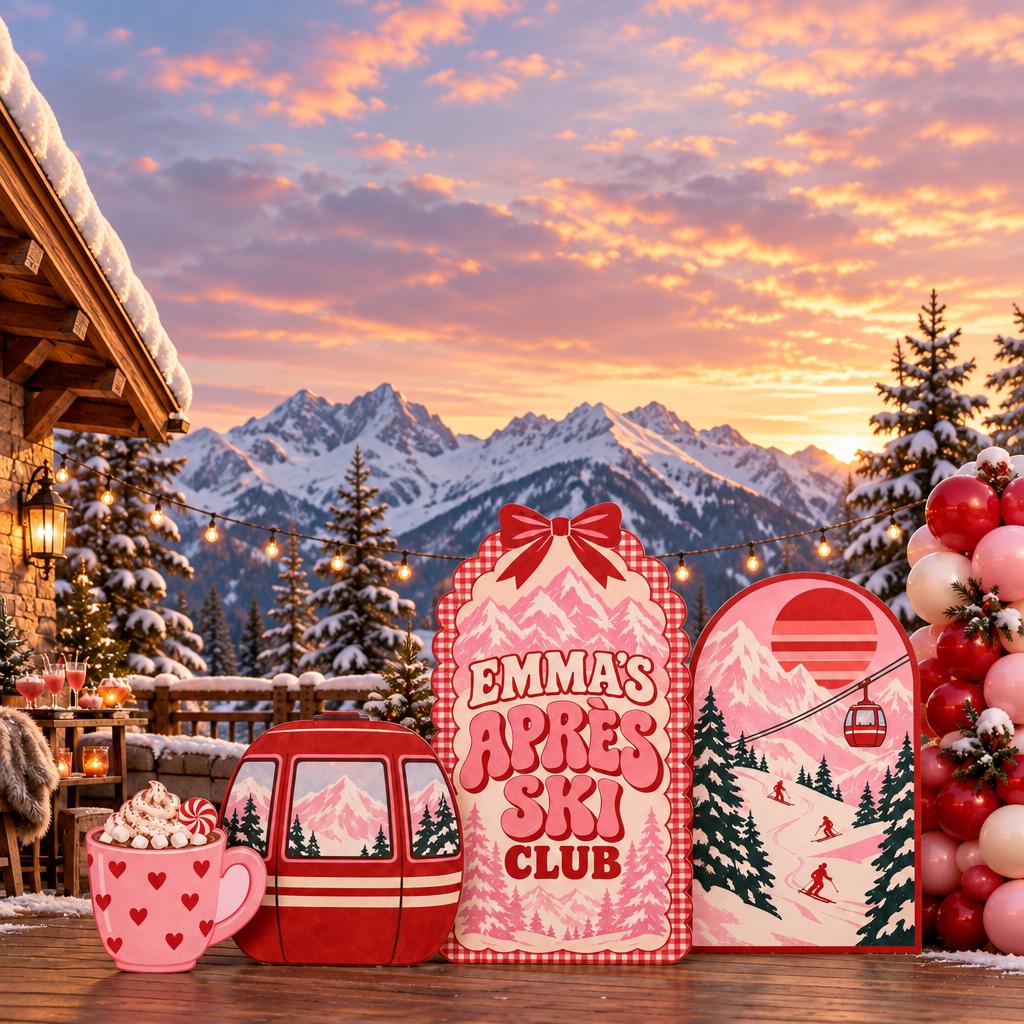 Pink Gingham Apres Ski Club Backdrop Set