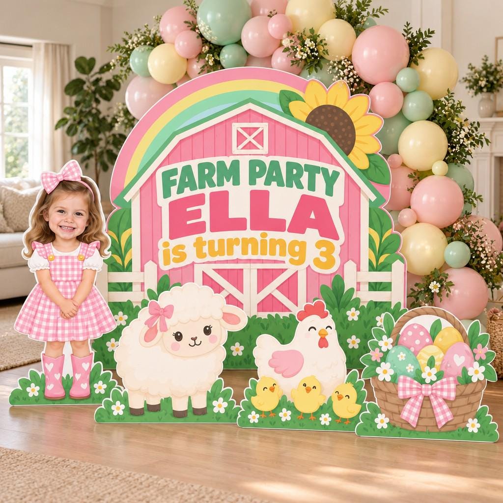 Red Barn Farm Girl Birthday Backdrop Set