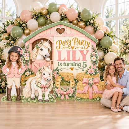 Pink Stable Pony Party Backdrop Set