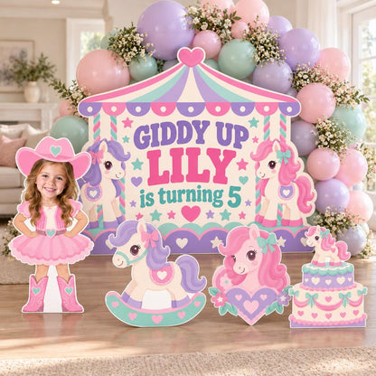 Pink Stable Pony Party Backdrop Set