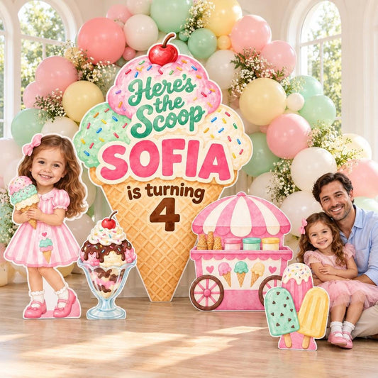 Pastel Waffle Cone Scoop Birthday Backdrop