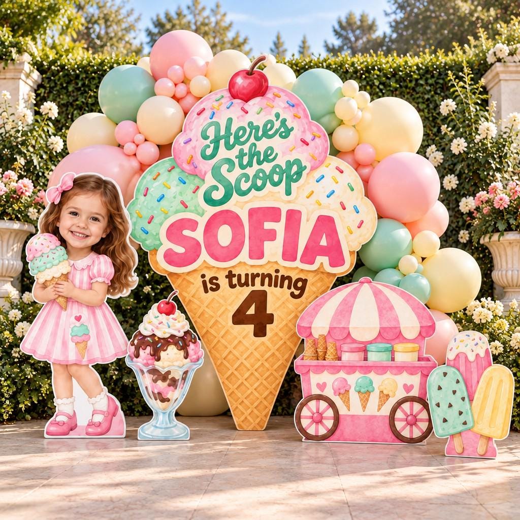 Pastel Waffle Cone Scoop Birthday Backdrop