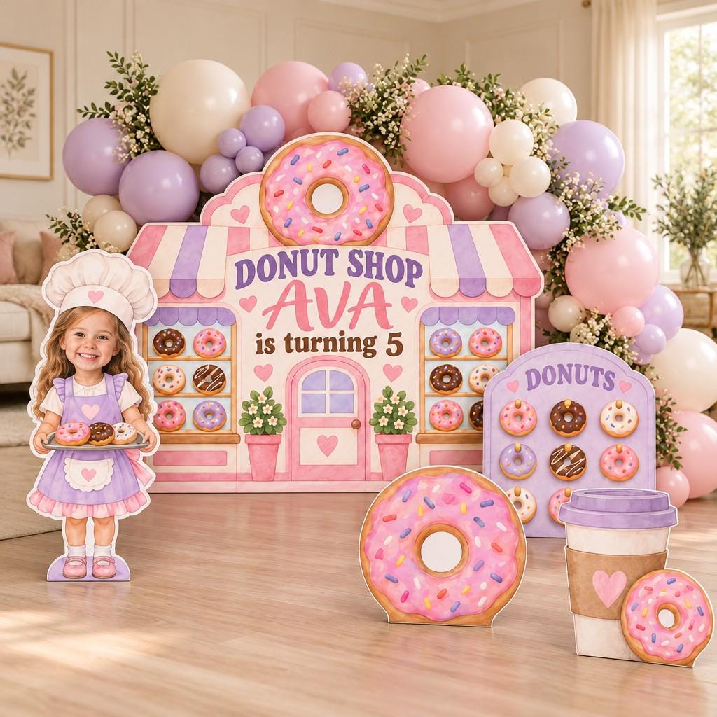 Pastel Donut Shop Birthday Backdrop Set