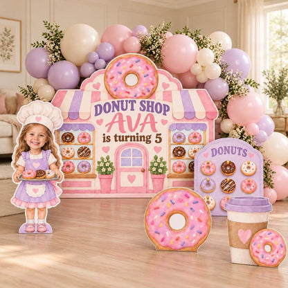 Pastel Donut Shop Birthday Backdrop Set
