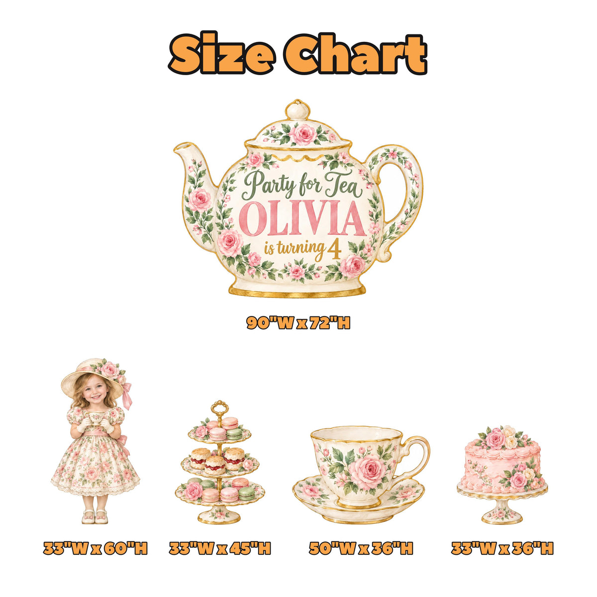 Pink Floral Teapot Tea Party Backdrop Set