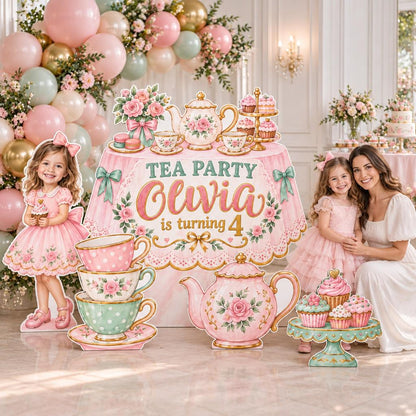 Pink Floral Teapot Tea Party Backdrop Set