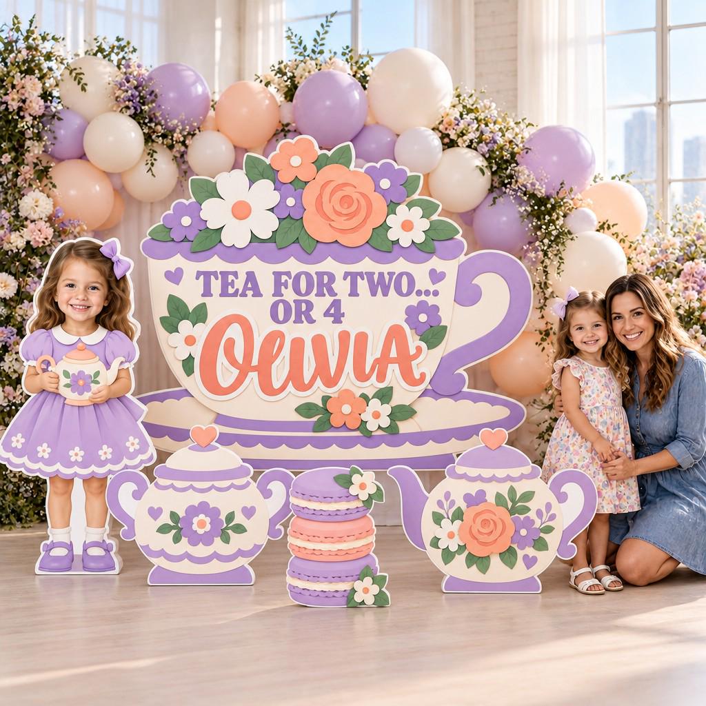 Pink Floral Teapot Tea Party Backdrop Set