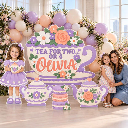 Pink Floral Teapot Tea Party Backdrop Set