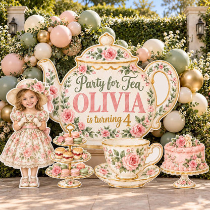 Pink Floral Teapot Tea Party Backdrop Set