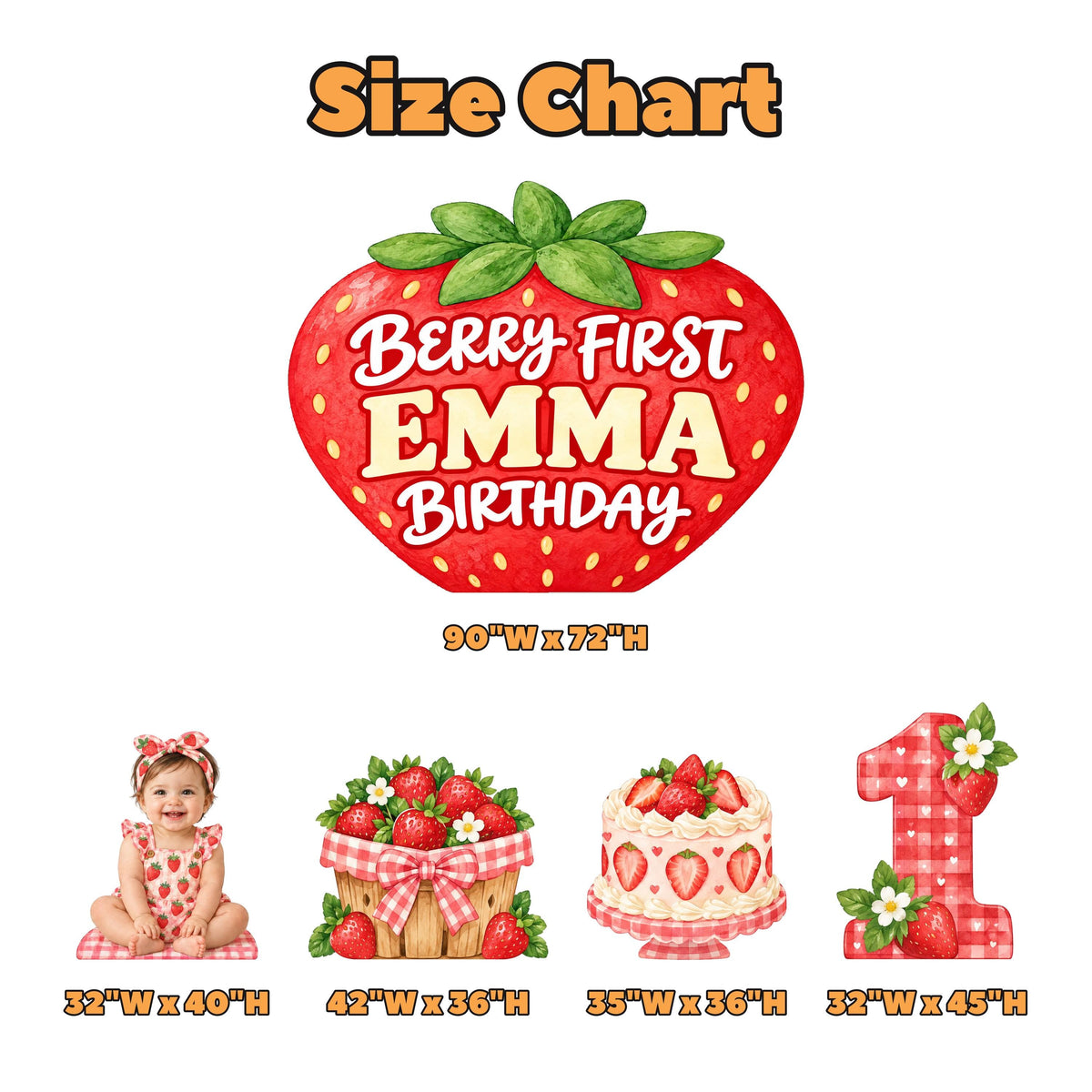 Giant Watercolor Strawberry Birthday Backdrop