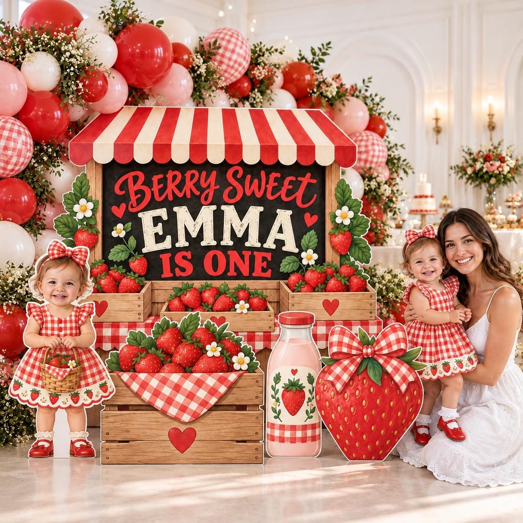 Giant Watercolor Strawberry Birthday Backdrop