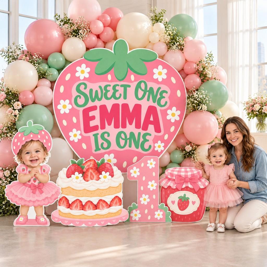 Giant Watercolor Strawberry Birthday Backdrop