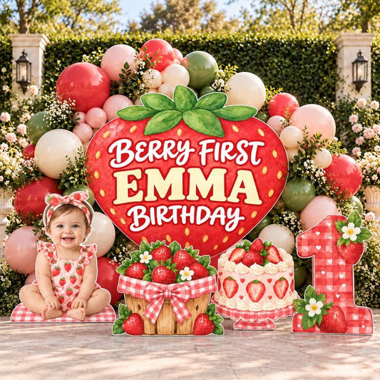 Giant Watercolor Strawberry Birthday Backdrop
